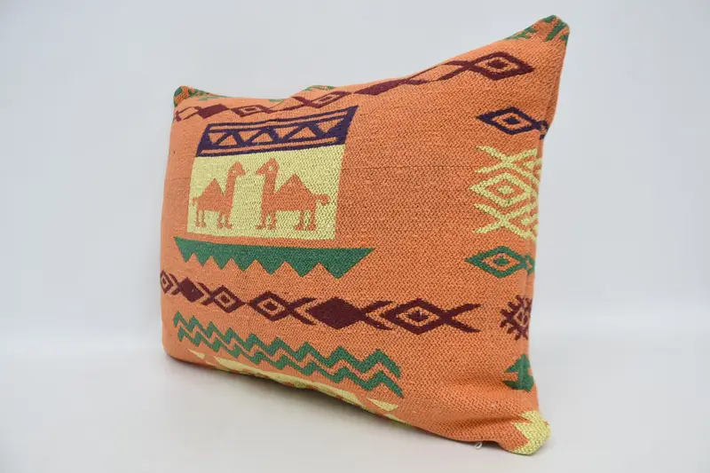 Cushion Cover, Tapestry Cushion Cover, Vintage Pillow, Kilim Pillow, Vintage Kilim Throw Pillow, Garden Pillow, 20x28 Orange Cushion Cover - 4