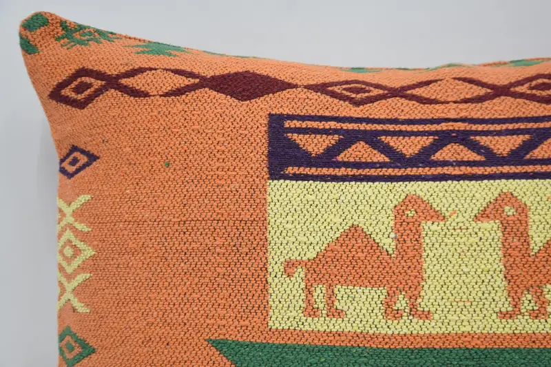 Cushion Cover, Tapestry Cushion Cover, Vintage Pillow, Kilim Pillow, Vintage Kilim Throw Pillow, Garden Pillow, 20x28 Orange Cushion Cover - 2