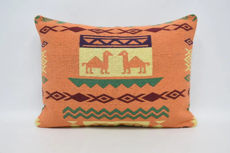Cushion Cover, Tapestry Cushion Cover, Vintage Pillow, Kilim Pillow, Vintage Kilim Throw Pillow, Garden Pillow, 20x28 Orange Cushion Cover - 1