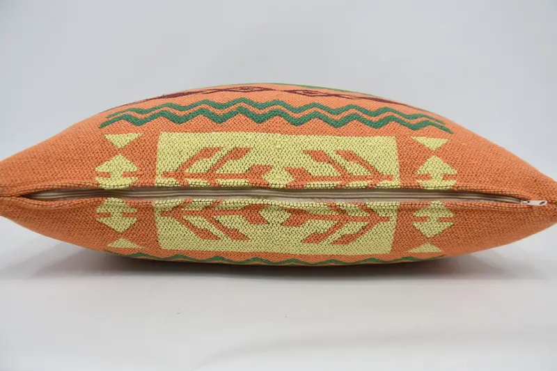 Cushion Cover, Tapestry Cushion Cover, Vintage Pillow, Kilim Pillow, Vintage Kilim Throw Pillow, Garden Pillow, 20x28 Orange Cushion Cover - 6