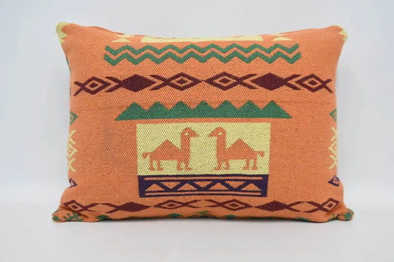 Cushion Cover, Tapestry Cushion Cover, Vintage Pillow, Kilim Pillow, Vintage Kilim Throw Pillow, Garden Pillow, 20x28 Orange Cushion Cover - 5