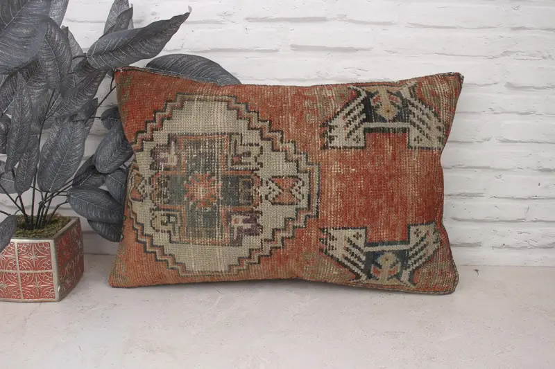 Pillow Case, Customized Pillow Sham, Authentic Cushion Cover, 16x24 Red Cushion, Boho Pillow Sham Cover, Throw Kilim Pillow, Gift Pillow - 1