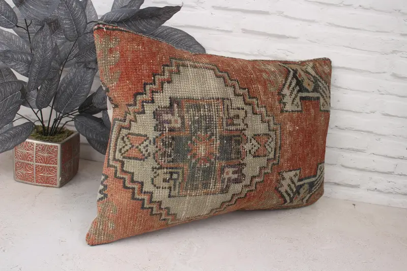 Pillow Case, Customized Pillow Sham, Authentic Cushion Cover, 16x24 Red Cushion, Boho Pillow Sham Cover, Throw Kilim Pillow, Gift Pillow - 3