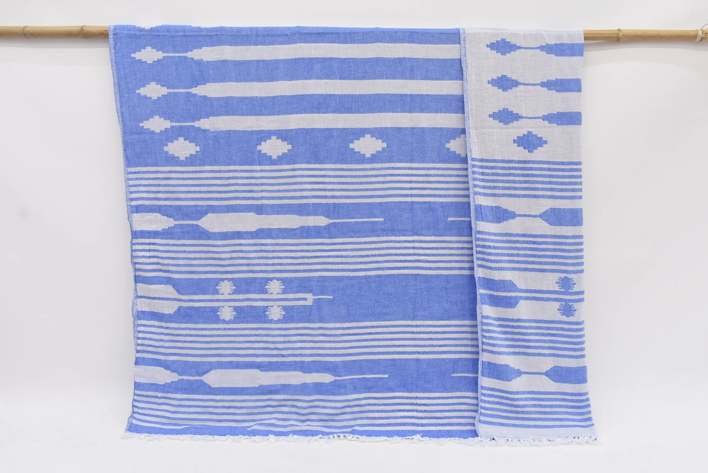 BLUE Throw Blankets, 70x56 inches, Cotton, Chevron Pattern - 1