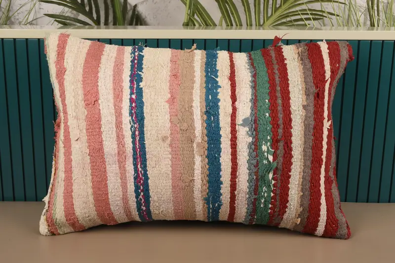 Green Throw Moroccan Pillow Cover, Art Deco Striped Wool Balcony Euro Sham - 1