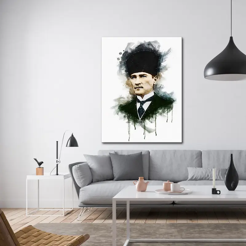 Atatürk Wall Art, Ataturk Portrait, Wall Decor Canvas ,Watercolor Mustafa Kemal Ataturk Art Wall Print, Office Wall Art, Living Room Decor - 5