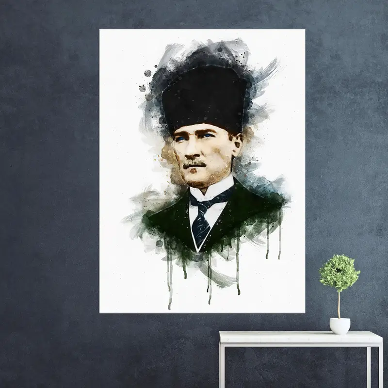 Atatürk Wall Art, Ataturk Portrait, Wall Decor Canvas ,Watercolor Mustafa Kemal Ataturk Art Wall Print, Office Wall Art, Living Room Decor - 3