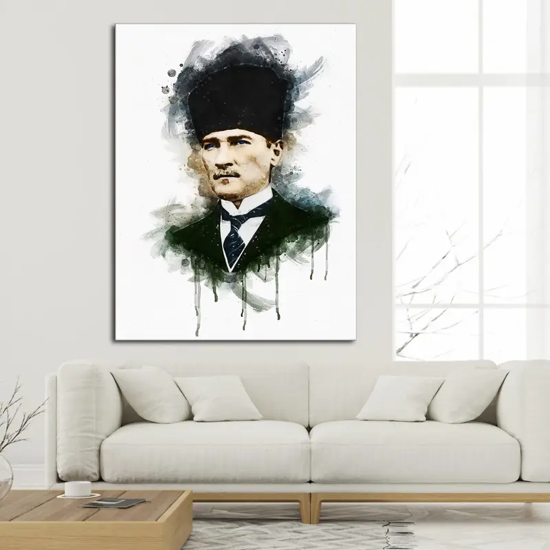 Atatürk Wall Art, Ataturk Portrait, Wall Decor Canvas ,Watercolor Mustafa Kemal Ataturk Art Wall Print, Office Wall Art, Living Room Decor - 1