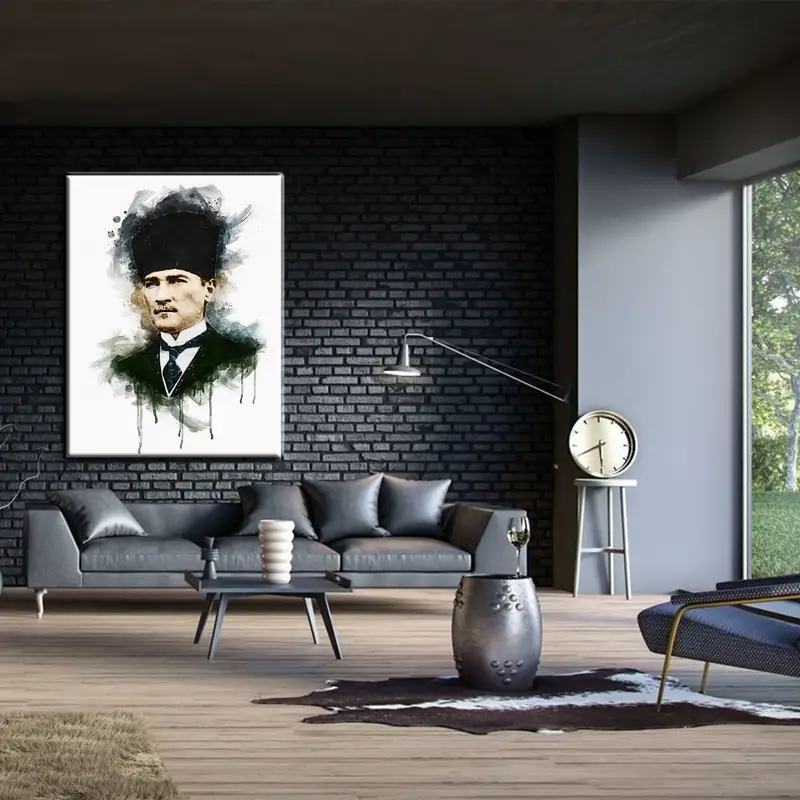 Atatürk Wall Art, Ataturk Portrait, Wall Decor Canvas ,Watercolor Mustafa Kemal Ataturk Art Wall Print, Office Wall Art, Living Room Decor - 2