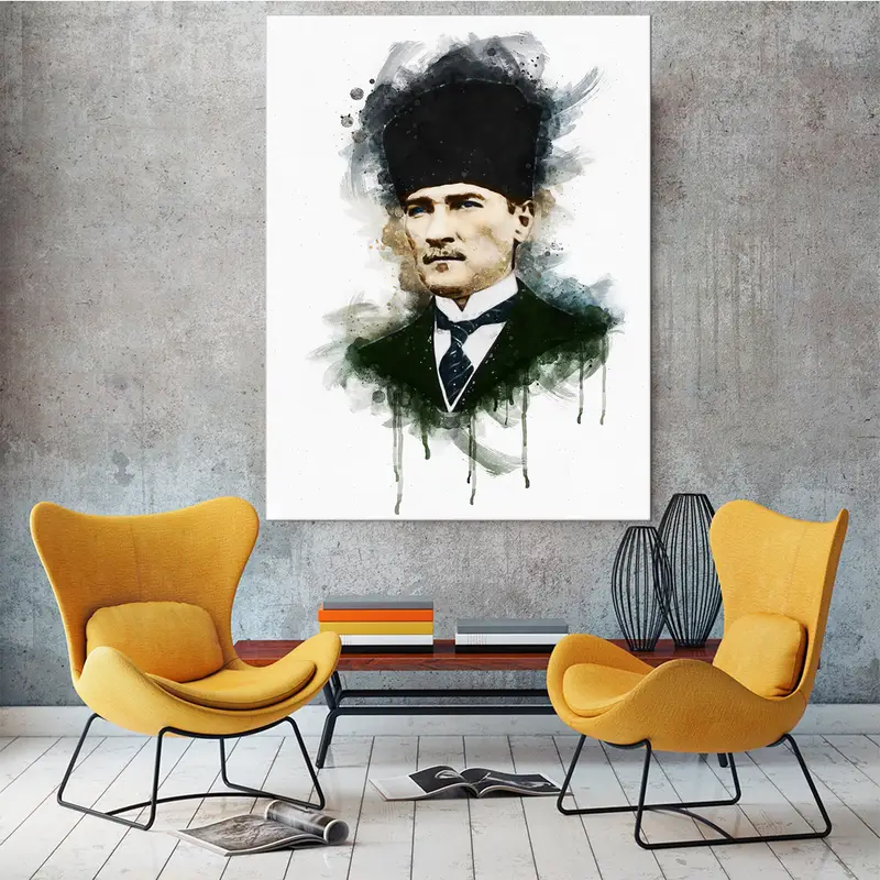 Atatürk Wall Art, Ataturk Portrait, Wall Decor Canvas ,Watercolor Mustafa Kemal Ataturk Art Wall Print, Office Wall Art, Living Room Decor - 4