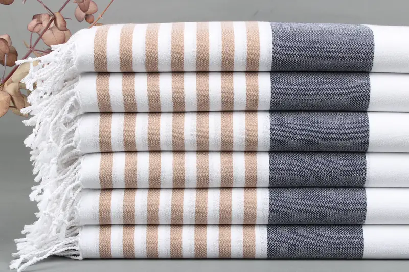 Personalized Turkish Towel Organic Cotton Striped Beige, 40x71 Inches