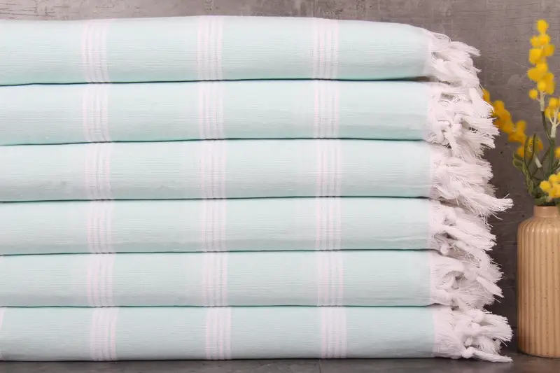 Organic Cotton Towel Striped Mint Beach Towel, 30x73 Inches