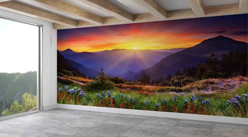 Nature View Paper Art, Sunrise View Digital Paper, View Wall Poster, Mountain Landscape Wall Print, Wallpaper Mural Art, Nature Landscape, - 2