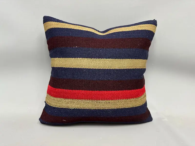 Turkish Kilim Pillow, 20x20 Blue Pillow, Decorative Throw Cushion, Pillow Sham, Handmade Kilim Cushion, Vintage Kilim Throw Pillow - 4