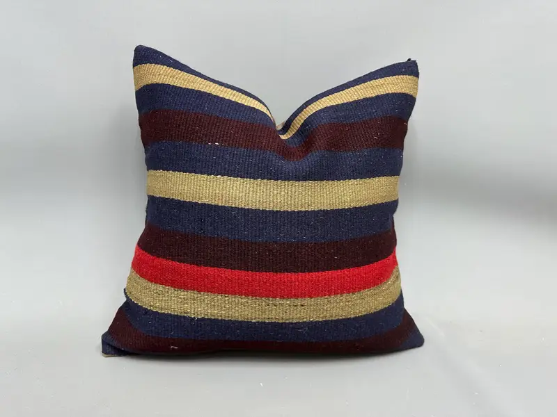 Turkish Kilim Pillow, 20x20 Blue Pillow, Decorative Throw Cushion, Pillow Sham, Handmade Kilim Cushion, Vintage Kilim Throw Pillow - 1