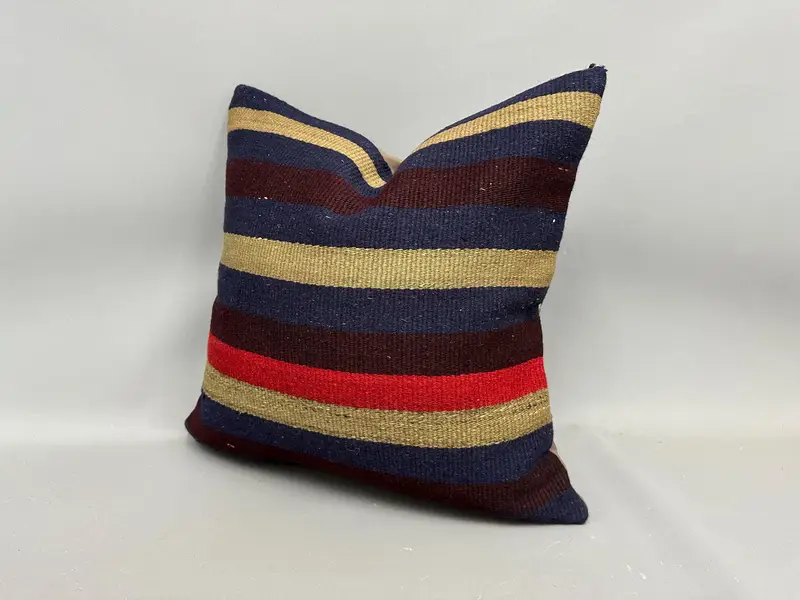 Turkish Kilim Pillow, 20x20 Blue Pillow, Decorative Throw Cushion, Pillow Sham, Handmade Kilim Cushion, Vintage Kilim Throw Pillow - 3