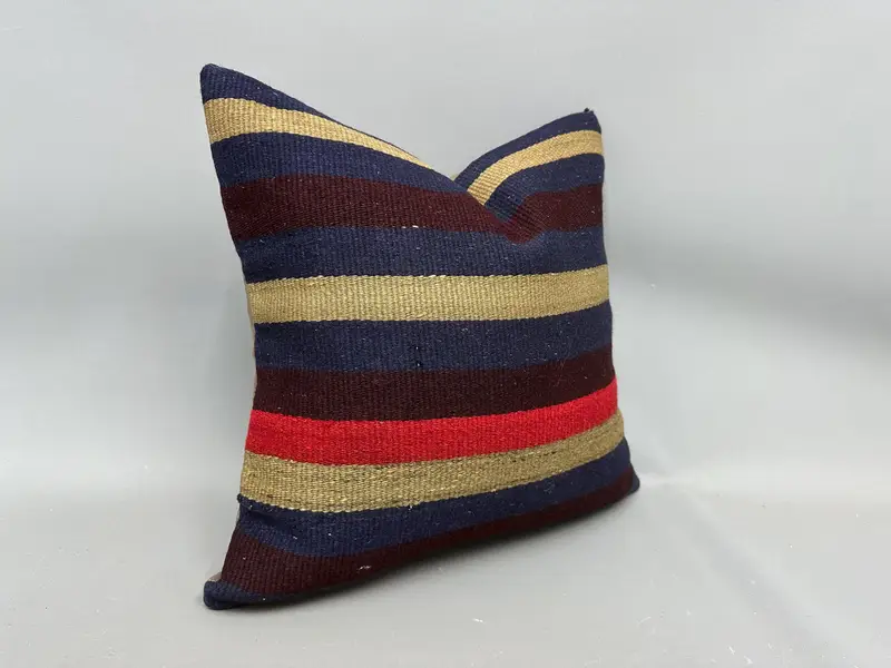 Turkish Kilim Pillow, 20x20 Blue Pillow, Decorative Throw Cushion, Pillow Sham, Handmade Kilim Cushion, Vintage Kilim Throw Pillow - 2