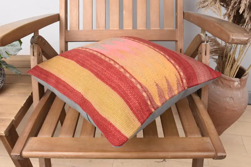 Gift Pillow, Cushion Cover, Rustic Pillow Case, Kilim Pillow Cover, Vintage Kilim Pillow, Ethnic Pillow Sham, 16x16 Red Cushion - 4