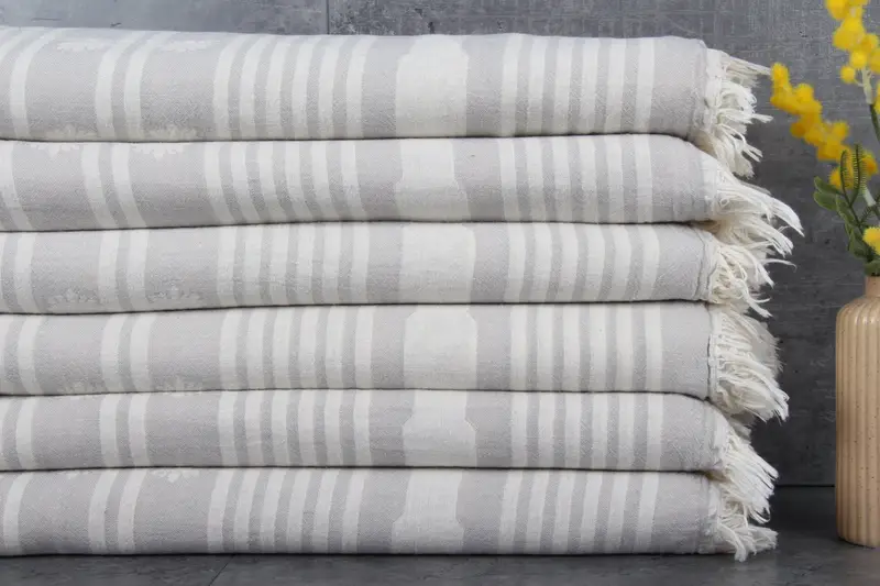 Organic Cotton Towel Striped Gray Bath Towel, 36x71 Inches