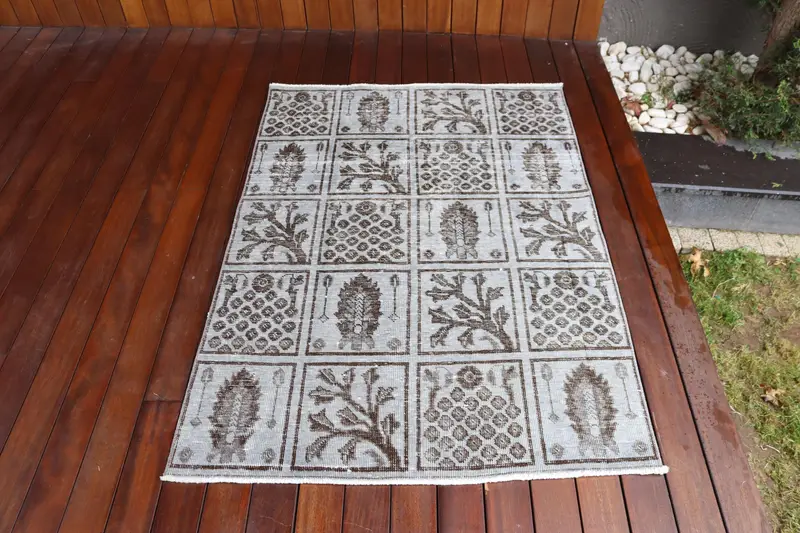 3.3x4.6 ft Rug, Turkish Vintage Accent Rug, Gray Oushak Wool Rug - 1
