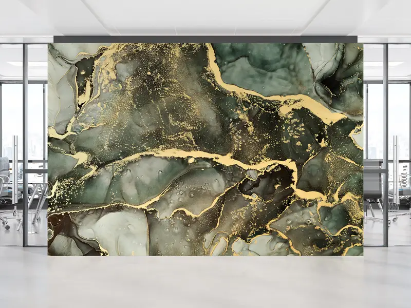 エレガントな緑の大理石プリント壁紙: 現代的な豪華なデザイン