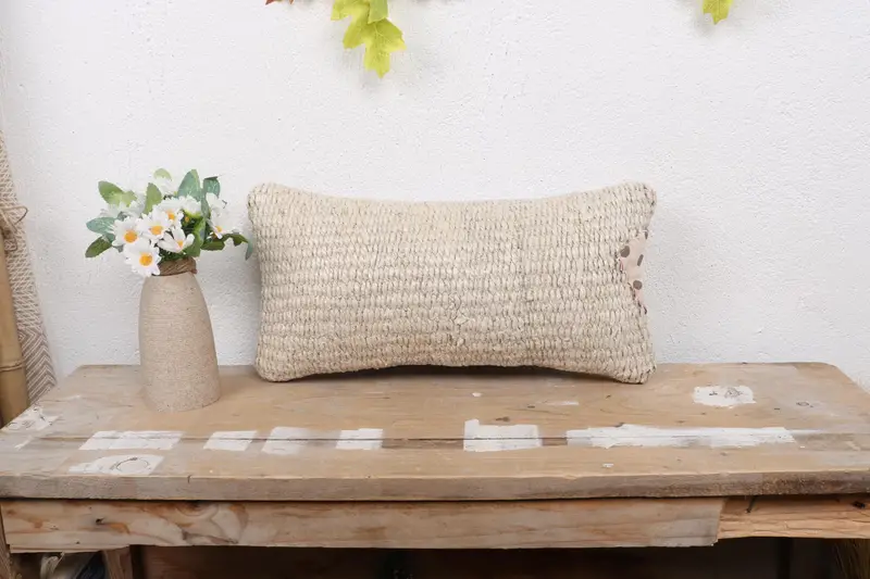 Crochet Pattern Pillow Sham, Home Decor Pillow, 8x16 Beige Pillow Case, Turkish Kilim Pillow, Pillow Cover, Christmas Cushion Cover, Boho Pillow - 1