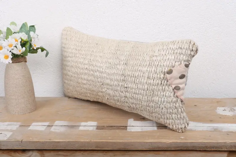 Crochet Pattern Pillow Sham, Home Decor Pillow, 8x16 Beige Pillow Case, Turkish Kilim Pillow, Pillow Cover, Christmas Cushion Cover, Boho Pillow - 4
