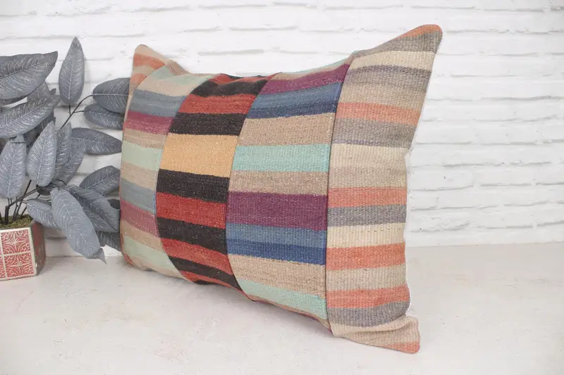 Boho Pillow Sham Cover, Tapestry Pillow Sham, Vintage Pillow, 20x28 Blue Cushion, Natural Pillow, Cushion, Interior Designer Pillow - 4
