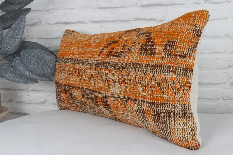 Vintage Kilim Pillow, Vintage Kilim Pillow Pillow Case, Cushion Cover, 12x24 Orange Pillow Case, Turkish Pillow, Pillow for Sofa - 4