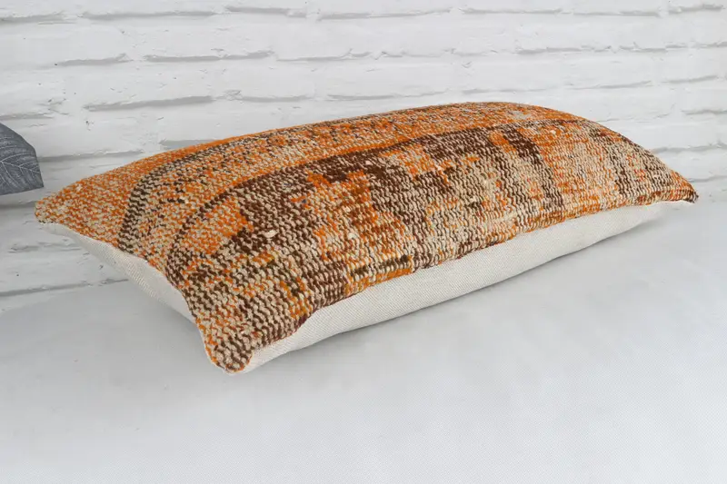 Vintage Kilim Pillow, Vintage Kilim Pillow Pillow Case, Cushion Cover, 12x24 Orange Pillow Case, Turkish Pillow, Pillow for Sofa - 7