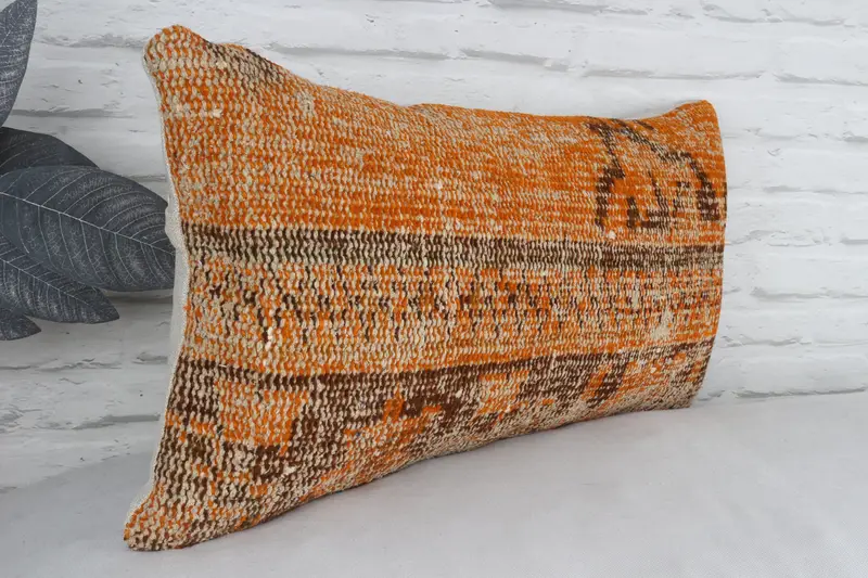 Vintage Kilim Pillow, Vintage Kilim Pillow Pillow Case, Cushion Cover, 12x24 Orange Pillow Case, Turkish Pillow, Pillow for Sofa - 3