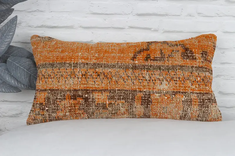 Vintage Kilim Pillow, Vintage Kilim Pillow Pillow Case, Cushion Cover, 12x24 Orange Pillow Case, Turkish Pillow, Pillow for Sofa - 2