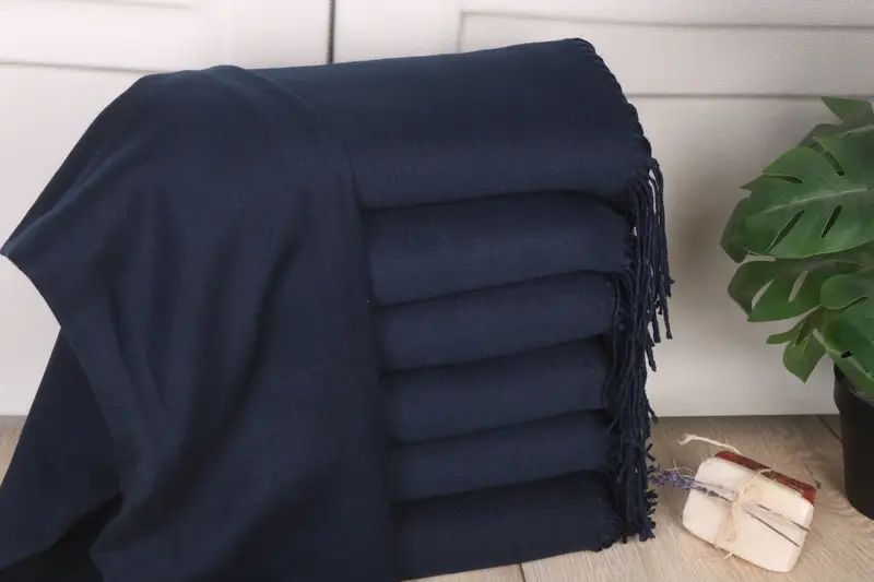 Beach Towel Navy Pashmina Solid, 28x67 Inches