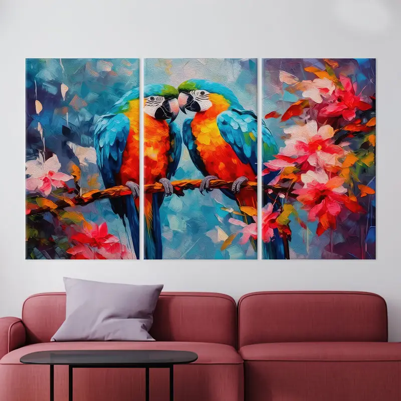 Elegant Parrot Couple Canvas: Vibrant Printed Wall Art
