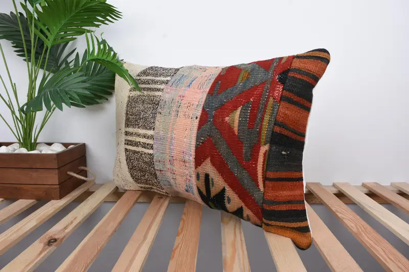 Pillow, Decorative Bolster Cushion Cover, Tribal Cushion Case, Throw Kilim Pillow, Vintage Kilim Throw Pillow, Gift Pillow, 16x24 Beige Pillow Cover - 5