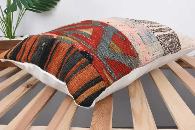 Pillow, Decorative Bolster Cushion Cover, Tribal Cushion Case, Throw Kilim Pillow, Vintage Kilim Throw Pillow, Gift Pillow, 16x24 Beige Pillow Cover - 6