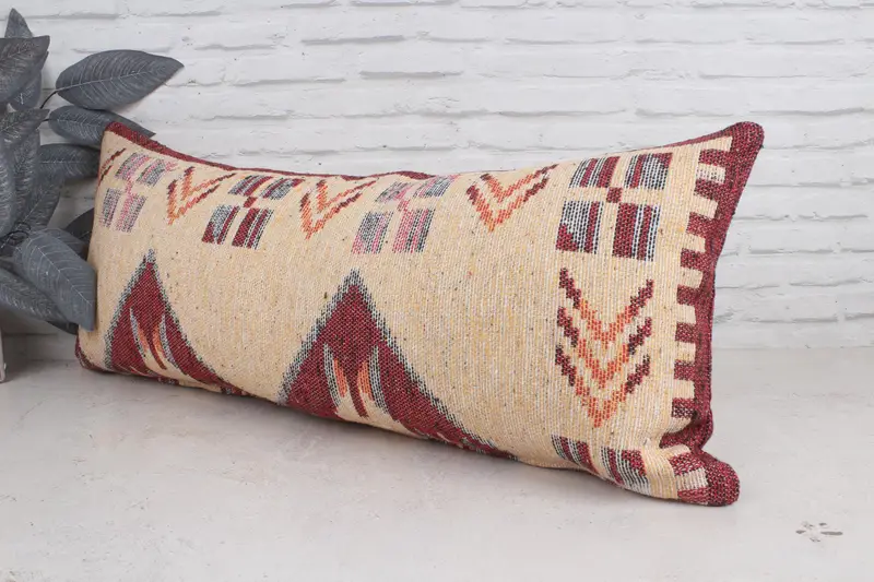 Boho Throw Pillow Sham, Pillow Cover, Antique Pillows, 16x36 Red Pillow, Kilim Cushion Sham, Retro Throw Pillow, Retro Throw Cushion, Kilim Pillow - 4