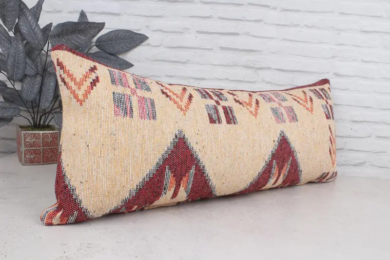 Boho Throw Pillow Sham, Pillow Cover, Antique Pillows, 16x36 Red Pillow, Kilim Cushion Sham, Retro Throw Pillow, Retro Throw Cushion, Kilim Pillow - 3
