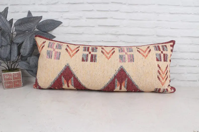 Boho Throw Pillow Sham, Pillow Cover, Antique Pillows, 16x36 Red Pillow, Kilim Cushion Sham, Retro Throw Pillow, Retro Throw Cushion, Kilim Pillow - 1