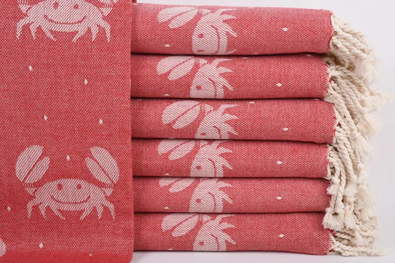 Personalized Gift, 68x40 Cotton Crab Design Towel, Beach towel, Beach Towel Gift, Luxury Turkish peshtemal beach towel, Gym Towel, Bridesmaid Favors - 1