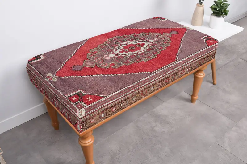 Coastal Kilim オットマン、18x48x18 インチのウールブレンドソファオットマン