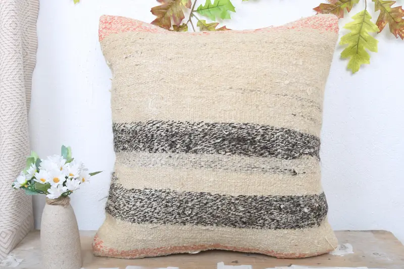 Pillow for Couch, Wholesale Pillow Case, Pillow Sham, Turkish Kilim Pillow, 20x20 Beige Pillow Sham, Vintage Kilim Throw Pillow - 2