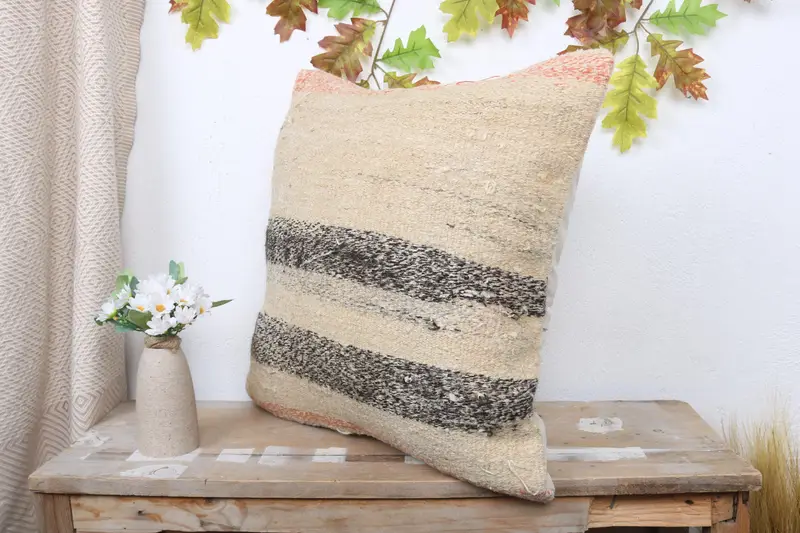 Pillow for Couch, Wholesale Pillow Case, Pillow Sham, Turkish Kilim Pillow, 20x20 Beige Pillow Sham, Vintage Kilim Throw Pillow - 4