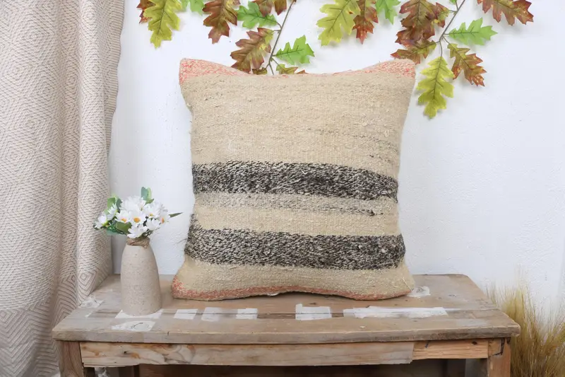 Pillow for Couch, Wholesale Pillow Case, Pillow Sham, Turkish Kilim Pillow, 20x20 Beige Pillow Sham, Vintage Kilim Throw Pillow - 1