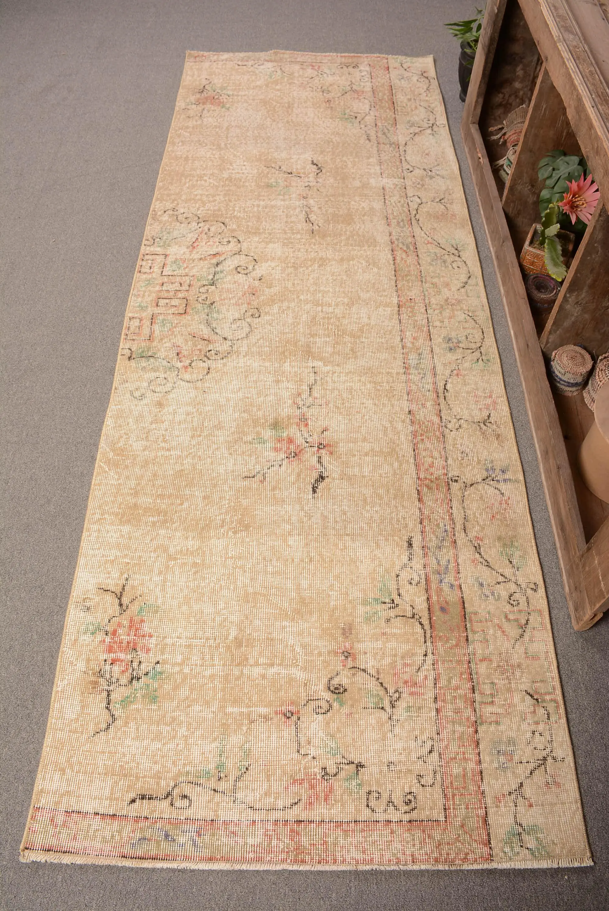 Vintage 3.2x9 ft Runner Rug, Turkish Rug, Brown Striped Rug - 1