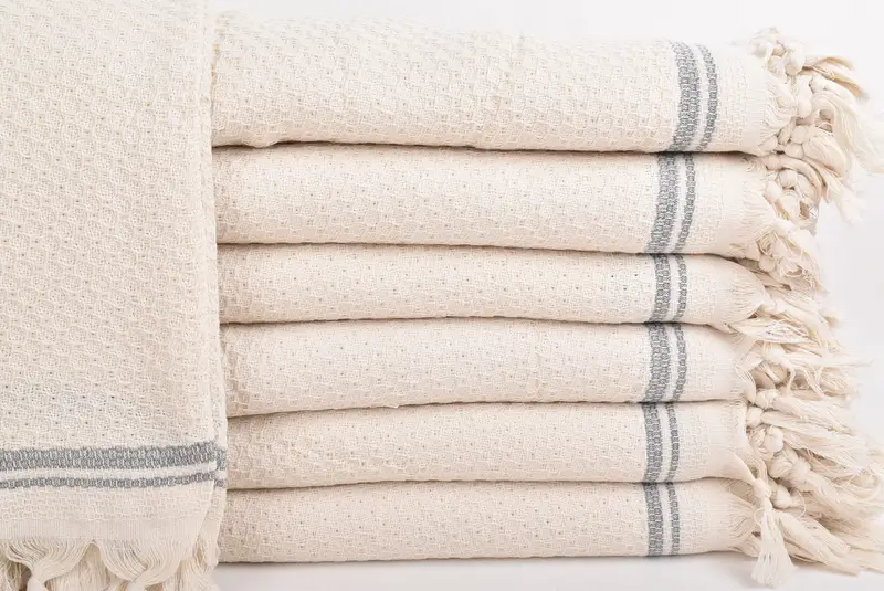 Throw Blanket, Personalized Bridesmaid Gift, 94x92 Cotton Striped Towel, Turkish Blanket Queen, Turkish Blanket, Woven Blanket, Aesthetic Blanket - 2