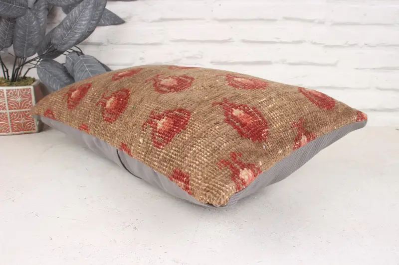 Handwoven Pillow Cover Pillow Case, 12x20 Brown Pillow, Comfy Throw Pillow, Boho Pillow, Antique Pillows, Pillow for Sofa, Pillow Sham - 6