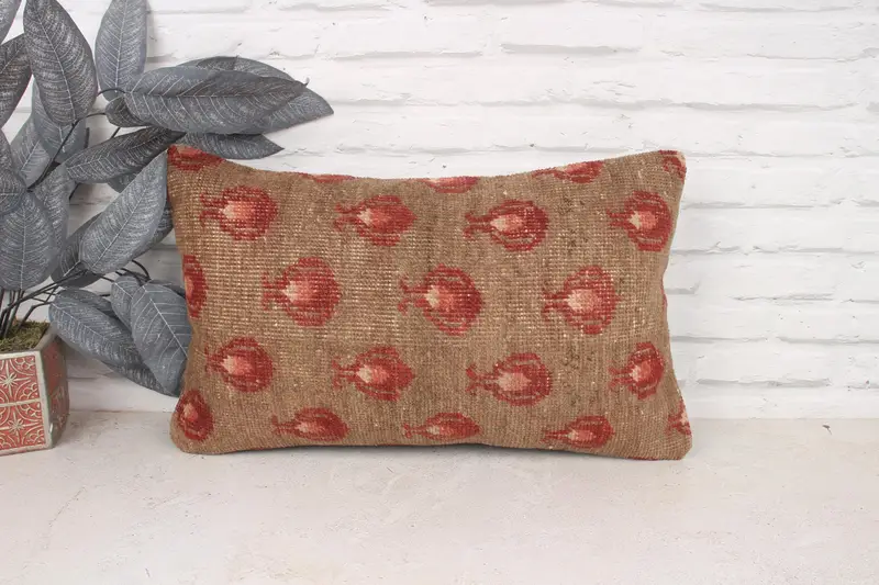 Handwoven Pillow Cover Pillow Case, 12x20 Brown Pillow, Comfy Throw Pillow, Boho Pillow, Antique Pillows, Pillow for Sofa, Pillow Sham - 1