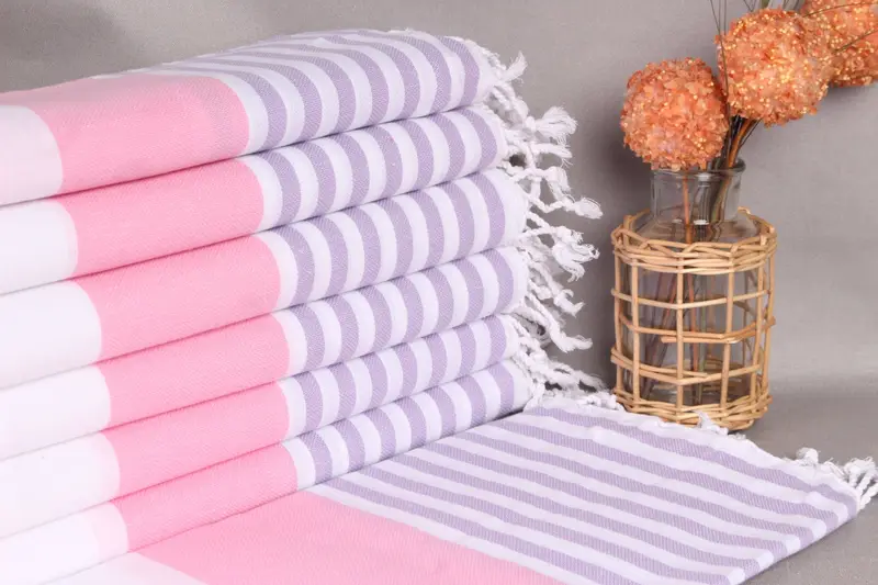 Bulk Pink-Lilac Striped Beach Towel Organic Cotton, 40x71 Inches