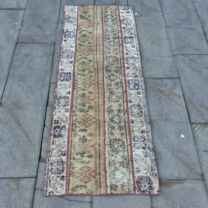 グリーン & ブルー ラグ、2x5.2 フィート ボタニカル デザイン